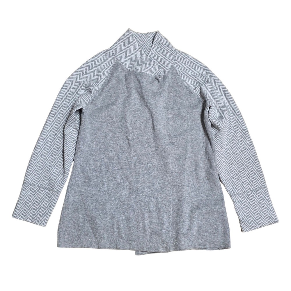 Max Studio‎ Mock Neck Snap Closure Cardigan Women's Size Large Gray Herringbone